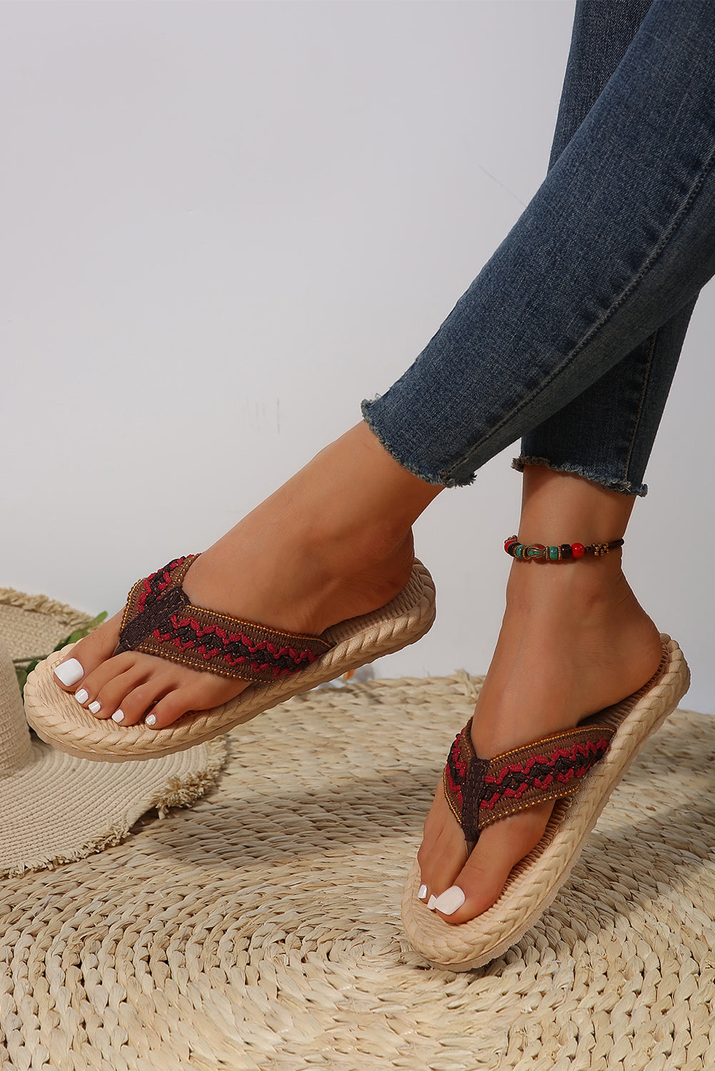 Blue Woven Strap Flat Flip Flops